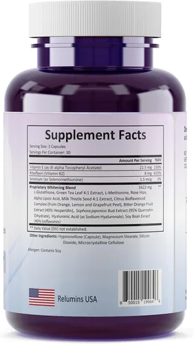 Miniatura 8 de Relumins Complejo de L-glutatión de 1650 mg – Soporte antioxidante con ácido alfa lipoico, NAC, L-metionina y vitamina E para la salud de la piel