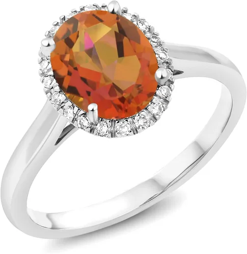 Miniatura 55 de Gem Stone King Anillo de compromiso ovalado de oro blanco de 10 quilates con piedra natal y halo de diamantes Ovalado de 0.354 x 0.276 in Anillo