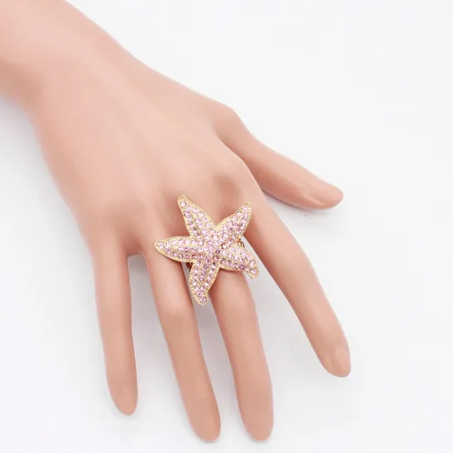 Miniatura 3 de Lavencious Anillo elástico con diseño de estrella de mar para mujer, talla 7-9