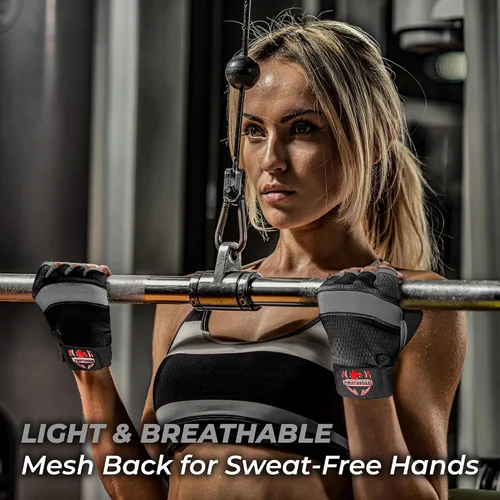 Miniatura 4 de FIGHTSENSE Guantes de entrenamiento para hombres y mujeres, guantes de levantamiento de pesas con agarre mejorado, palma acolchada, correas de Gris