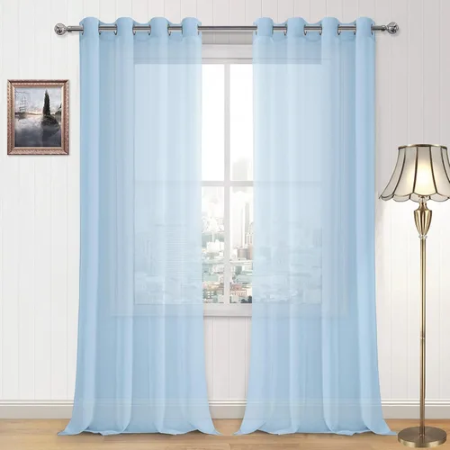 Miniatura 53 de DWCN Cortinas traslúcidas color verde frijol para sala de estar y dormitorio - Cortinas voile con aspecto de lino sintético con ojales en la parte