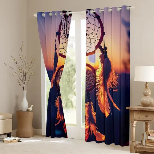 Miniatura 3 de Cortinas bohemias con atrapasueños para niñas, elegantes, bohemias, atrapasueños, cortinas de ventana de plumas hippie indias para niños