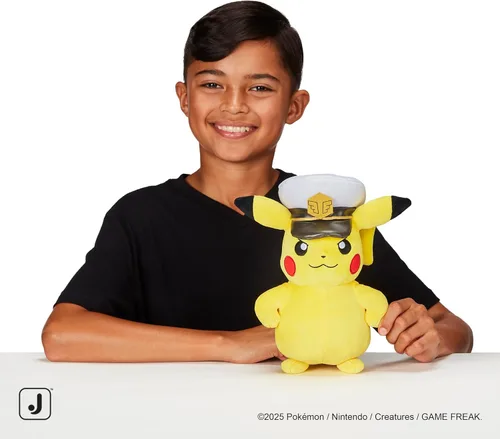 Miniatura 2 de Pokemon Capitán Pikachu de peluche - Pikachu de 8 pulgadas de felpa suave con sombrero de Capitán y detalles auténticos