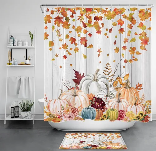 Miniatura 29 de LB Cortina de ducha espeluznante de Halloween, lindo fantasma en flores, árbol negro, luna llena, cortinas de ducha para baño, tela de poliéster