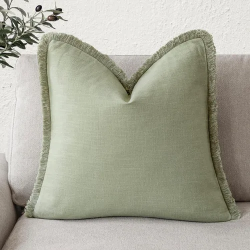 Miniatura 9 de Foindtower Fundas de almohada decorativas de lino con flecos, acogedora funda de cojín bohemia estilo farmhouse con borlas, funda de almohada