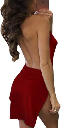 Miniatura 2 de VANCOL vestido de noche Slit Mini sin espalda Halter cuello en V profundo para mujer