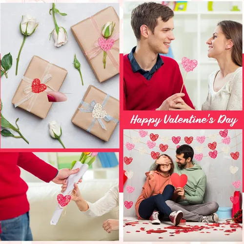 Miniatura 6 de 24 bolas de ratán en forma de corazón de San Valentín de 2.36 pulgadas, rellenos de tazones de jarrón de corazón, decoración de ratán de mimbre