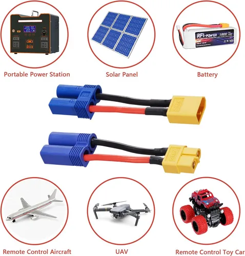 Miniatura 4 de 4 piezas XT60 a EC5 macho hembra adaptador, XT60 a macho hembra EC5 adaptador de conector con cables de 50mm 14AWG para conectores de batería RC