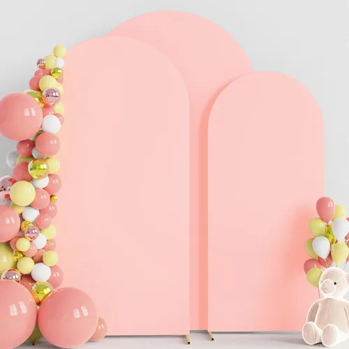 Miniatura 45 de Wokceer Juego de 3 fundas de arco de boda de elastano ajustadas para arco de boda para parte superior redonda, soporte de arco de Chiara para Beige
