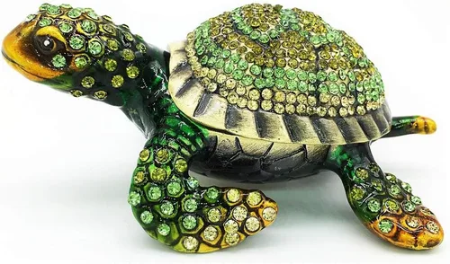 Miniatura 7 de YU FENG Caja de abalorios de tortuga con figuritas de tortuga cajas de joyería con bisagras