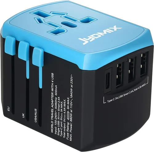 Adaptador de corriente de viaje USB universal todo en uno con 3 puertos USB y cargador de pared internacional tipo C en todo el mundo Enchufe de