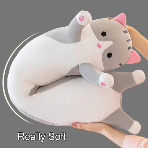Miniatura 2 de Almohada gigante de gatos de peluche con dibujos animados y gatitos, almohada para dormir, suave y larga, para el cuerpo, muñeca y gato, cojín