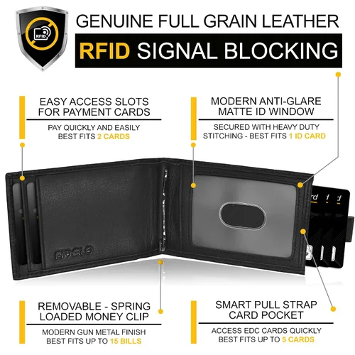 Miniatura 4 de Fidelo Billeteras plegables de cuero para hombre, carteras RFID de alta capacidad para hombres, billetera de lujo con múltiples compartimentos