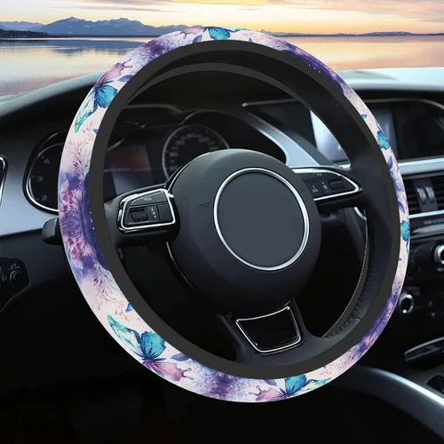 Miniatura 16 de Funda de volante de neopreno para la mayoría de los autos, hombres y mujeres, universal de 15 pulgadas, antideslizante con resortes, protector