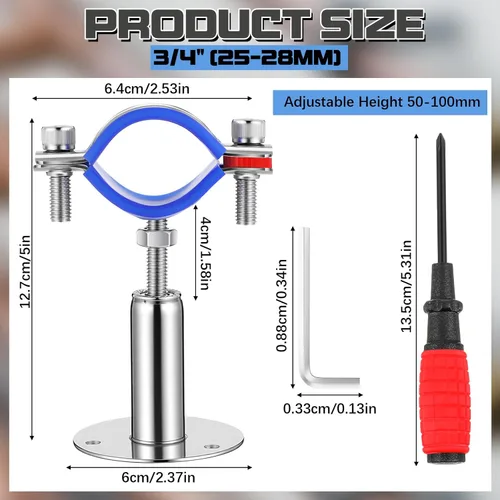 Miniatura 2 de Yaocom 12 piezas de soportes de tubo para montaje en pared y techo, de acero inoxidable 304, adecuados para diámetro exterior de 3/4" (25-28 mm)