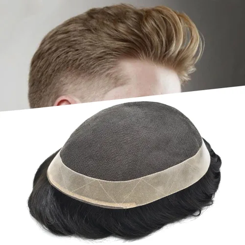 Miniatura 11 de Toupee For Men Real Human Hair Soft Swiss Lace Mens Toupee Hair Replacement System For Men Hairpieces Protesis Capilar Para Hombre 6x8 Medium light