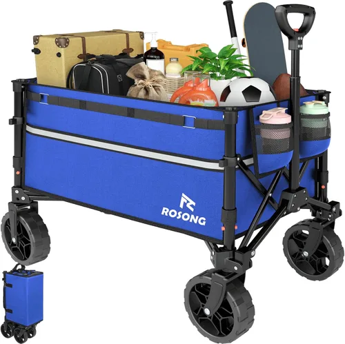Miniatura 11 de ROSONG Carro Plegable con Ruedas Plegable - Carros Utilitarios Resistentes Plegables para Comestibles, Deportes, Jardín, Compras, Camping