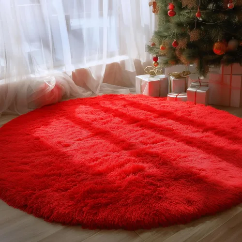 Miniatura 5 de PAGISOFE Alfombra Roja Redonda de 4 Pies, Alfombras de Área para Dormitorio, Alfombra Circular para Habitación de Niñas, Alfombras Esponjosas, Rojo