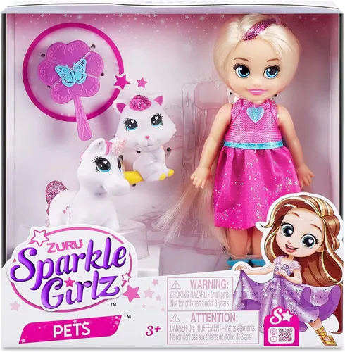 Miniatura 2 de Sparkle Girlz ZURU - Conjunto de muñeca y mascota de princesa, vestido azul y perro, 2 mascotas incluidas, muñeca de moda posable, vestido