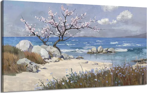 Miniatura 31 de Arte de pared para baño, decoración costera, barco náutico en la playa, lienzo con imagen de gaviota del océano, paisaje marino, arte de granja