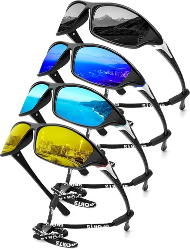 Miniatura 37 de KALIYADI 4 Pack Polarized Sunglasses-Men Sports Sun-glasses: Mens Sunglasses UV Protection for Fishing Driving Cycling A02-negro/azul hielo/rojo