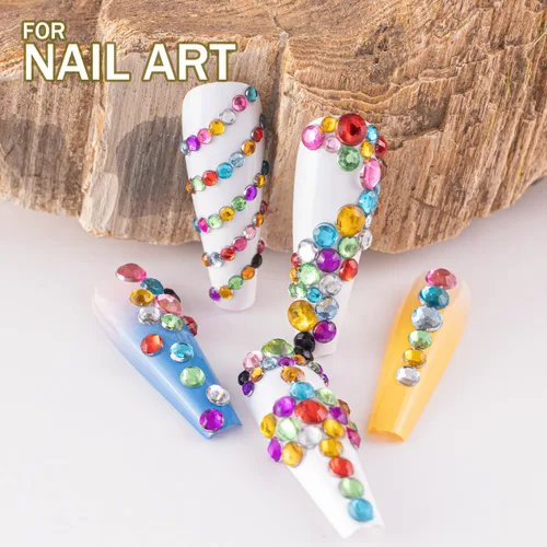 Miniatura 6 de 4520 diamantes de imitación para uñas, de 0.069 a 0.236 pulgadas, coloridos, dorados, con parte trasera plana, redondos, brillantes