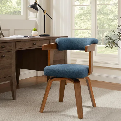 Miniatura 11 de Art Leon Silla de oficina sin ruedas, moderna de mediados de siglo, silla de escritorio tapizada de tela sin ruedas, silla con brazo decorativo