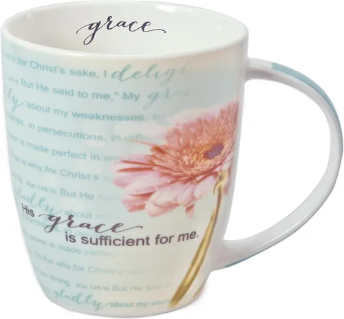 Christian Art Gifts Taza de café de cerámica con diseño floral de crisantemo rosa, 12 onzas, sin plomo ni cadmio, taza de café y té para mujeres con