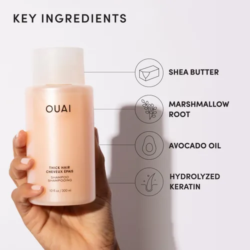 Miniatura 6 de OUAI Champú Espeso - Champú Hidratante con Queratina, Raíz de Malvavisco, Manteca de Karité, Aceite de Aguacate para Cabello Grueso - Fortalece e
