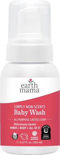 Earth Mama Simply Non-Scents - Jabón de manos espumoso para bebés, gel de baño multiusos sin fragancia para pieles sensibles, jabón de castilla con