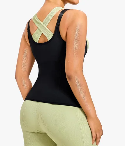 Miniatura 2 de GAODI Chaleco de entrenamiento de cintura para mujer, corsé delgado, camiseta sin mangas con cremallera, camisa de compresión, traje de sauna