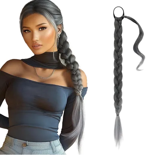 Miniatura 23 de Barsdar Extensión de 26 Pulgadas de Cola de Caballo Trenzada Larga con Banda Elástica - Extensiones de Cabello en Cola de Caballo Recta y Elegante