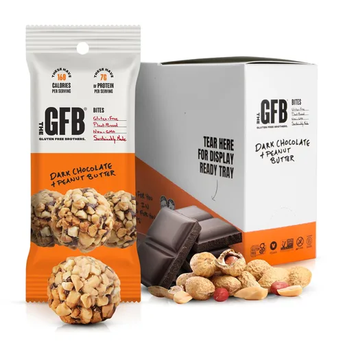 The Gluten Free Brothers Bocaditos de Chocolate Negro con Mantequilla de Maní - Bolas de Proteína Sin Gluten – Sin OMG, Sin Soja, Veganas – Bolas