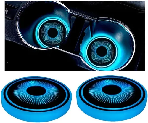 Mandark - 2 portavasos LED para automóvil, 7 colores cambiantes, almohadilla impermeable de carga USB, accesorios para atmósfera interior del auto,