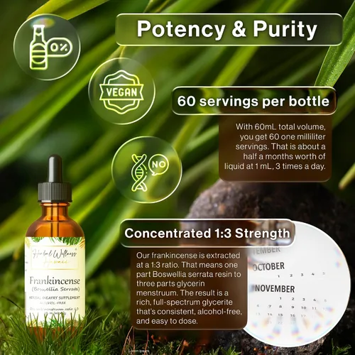 Miniatura 8 de Extracto líquido de incienso – Suplemento de bienestar a base de hierbas, tintura de resina seca Boswellia Serrata, sin alcohol, 2 onzas líquidas