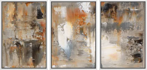 Miniatura 192 de wall26 Lienzo enmarcado para pared, juego de arte con trazos de pintura roja y naranja vibrante, paisaje, formas abstractas, ilustraciones, arte