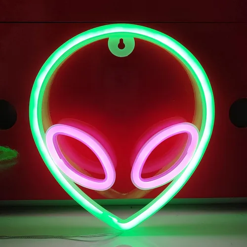 Miniatura 9 de JYWJ Luz de neón alienígena, USB o 3-AA alimentada por pilas de neón, decoración de pared de escritorio LED, varias fiestas, decoración de locales