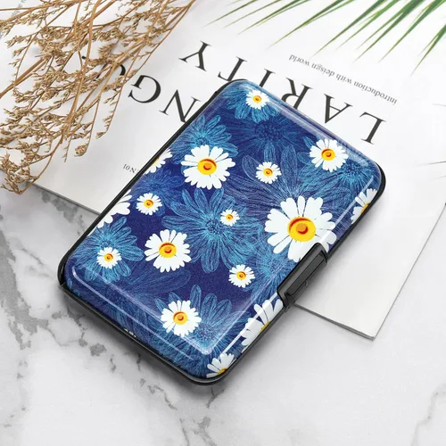 Miniatura 118 de ELFISH Mini cartera de aluminio RFID para tarjetas de crédito, funda de identificación de metal para hombres y mujeres, Happy Flower, Cartera Rfid
