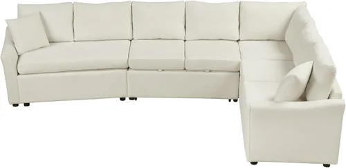 Miniatura 8 de JIVOIT Sofá cama moderno en forma de L con dos almohadas de respaldo, sofá cama modular de 124.8 pulgadas con cama extraíble, sofá modular Beige 052
