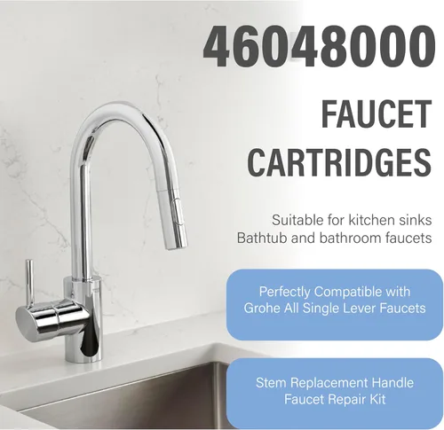 Miniatura 6 de Cartucho de grifo de 1.811 in, repuesto de cartucho de grifo, compatible con Grohe 46048000 grifo de una sola manija y grifo de fregadero, utilizado
