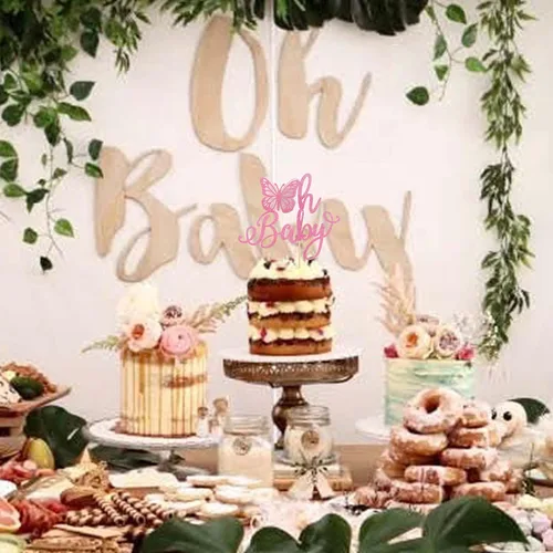 Miniatura 7 de Rsstarxi 1 paquete de decoración de pastel de mariposa Oh Baby con purpurina para baby shower, decoración de pastel de mariposa para revelación