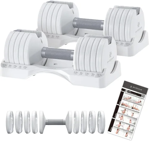 Miniatura 19 de ByZoom Fitness - Mancuerna ajustable de 12.5/25 libras – Unidad individual O juego de 2 – Peso ajustable 5-en-1 para gimnasio en casa, entrenamiento