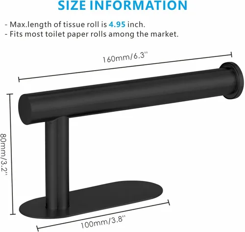 Miniatura 5 de Soporte para papel higiénico autoadhesivo, sin taladrar para baño, baño, baño, soporte de pared, acero inoxidable (negro)