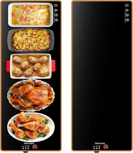 Miniatura 9 de Bandejas de calentamiento para bufés de fiesta (XXL 32"x18"), alfombrilla de calentamiento para alimentos con termostato y calentamiento