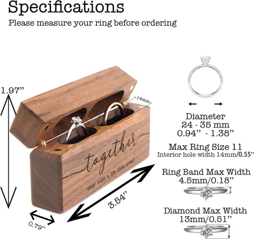 Miniatura 2 de Caja de madera para anillos Caja de anillo doble delgada grabada para ceremonia de boda, propuesta de compromiso, ideas de regalo de cumpleaños