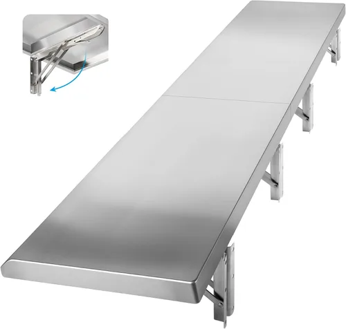 Miniatura 11 de Estante desplegable de 12 x 48 pulgadas, estilo empalmado, estante plegable de acero inoxidable de grado comercial, estantes de concesión plegables