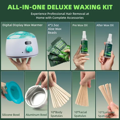 Miniatura 2 de VENNCO - Kit de depilación para mujeres y hombres, kit de calentador digital de cera para pieles sensibles, depilación gruesa, cuentas de cera dura