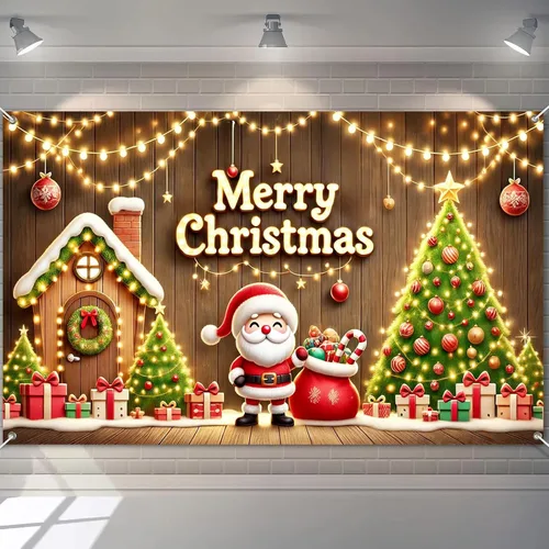 Miniatura 19 de BlissYard Cartel de Feliz Navidad de 71 x 43 pulgadas, fondo rojo y dorado, caja de regalo, fondo de fotografía, fondo de fotografía para interiores