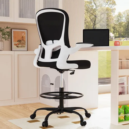 Silla de dibujo, silla de oficina alta con reposabrazos abatibles, silla de escritorio de pie ergonómica ejecutiva para computadora, silla de dibujo