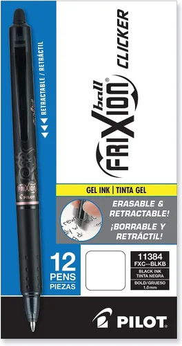Miniatura 2 de PILOT FriXion Clicker - Bolígrafos de tinta de gel borrables, recargables y retráctiles, punta gruesa, tinta negra, paquete de 12 (11384)